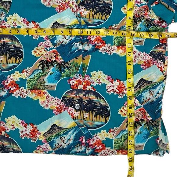 Erena Hawaiian Aloha Vintage Shirt Women Tropical Button up Teal Petite Medium - Picture 9 of 16